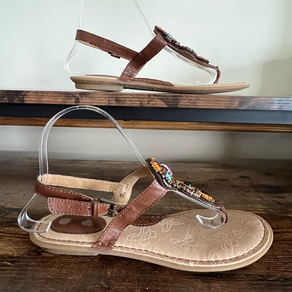 BOC Brown Leather Beaded and Jeweled‎ Thong Toe Sandals Women's 8 - Picture 6 of 12